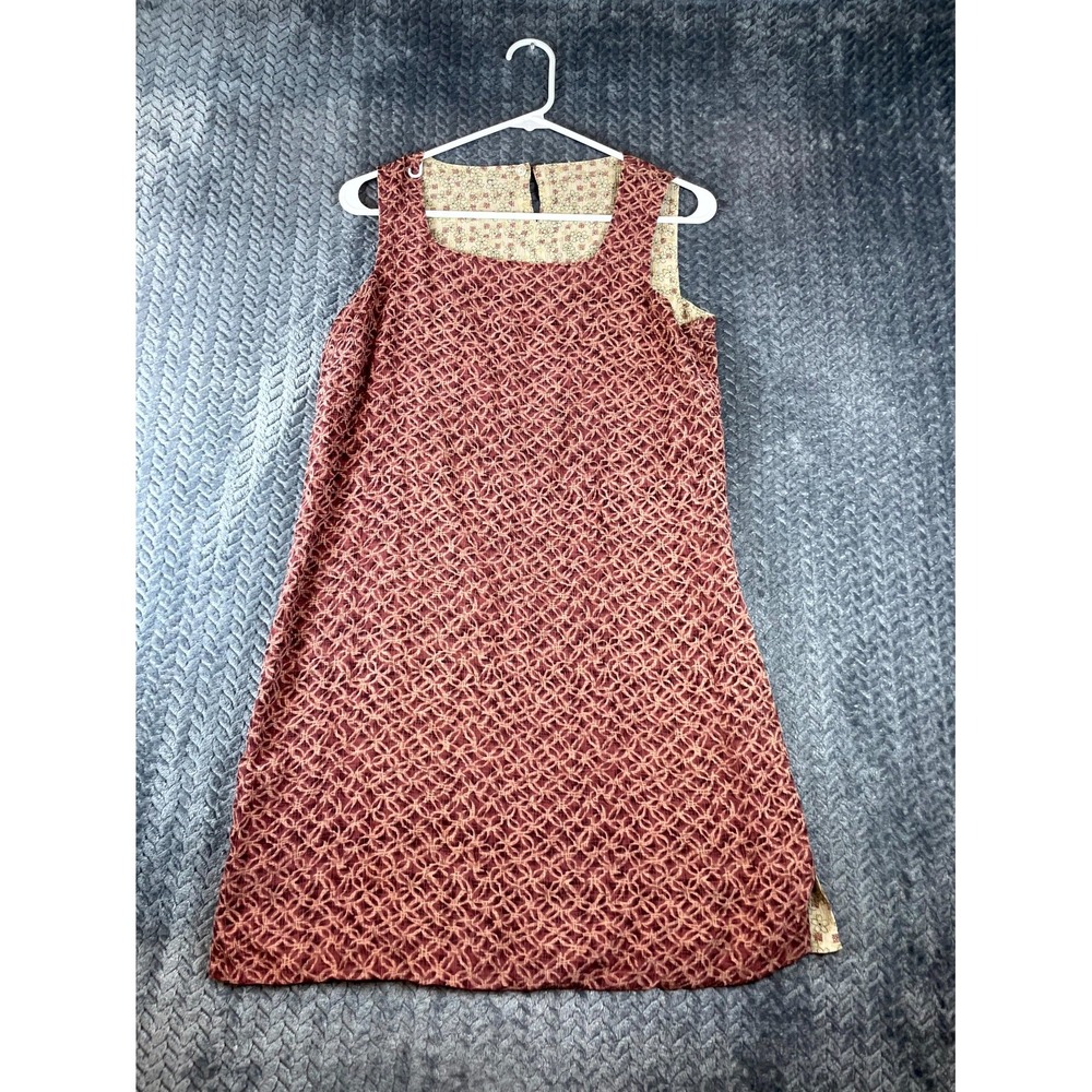 J. Jill Shift Dress Women Petite Small Maroon Floral Silk Sleeveless Square Neck